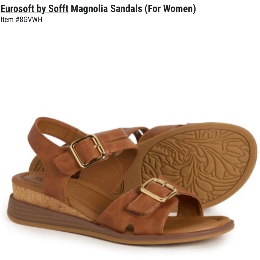 Magnolia Brown Leather Cork Wedge Sandals with Gold Buckles